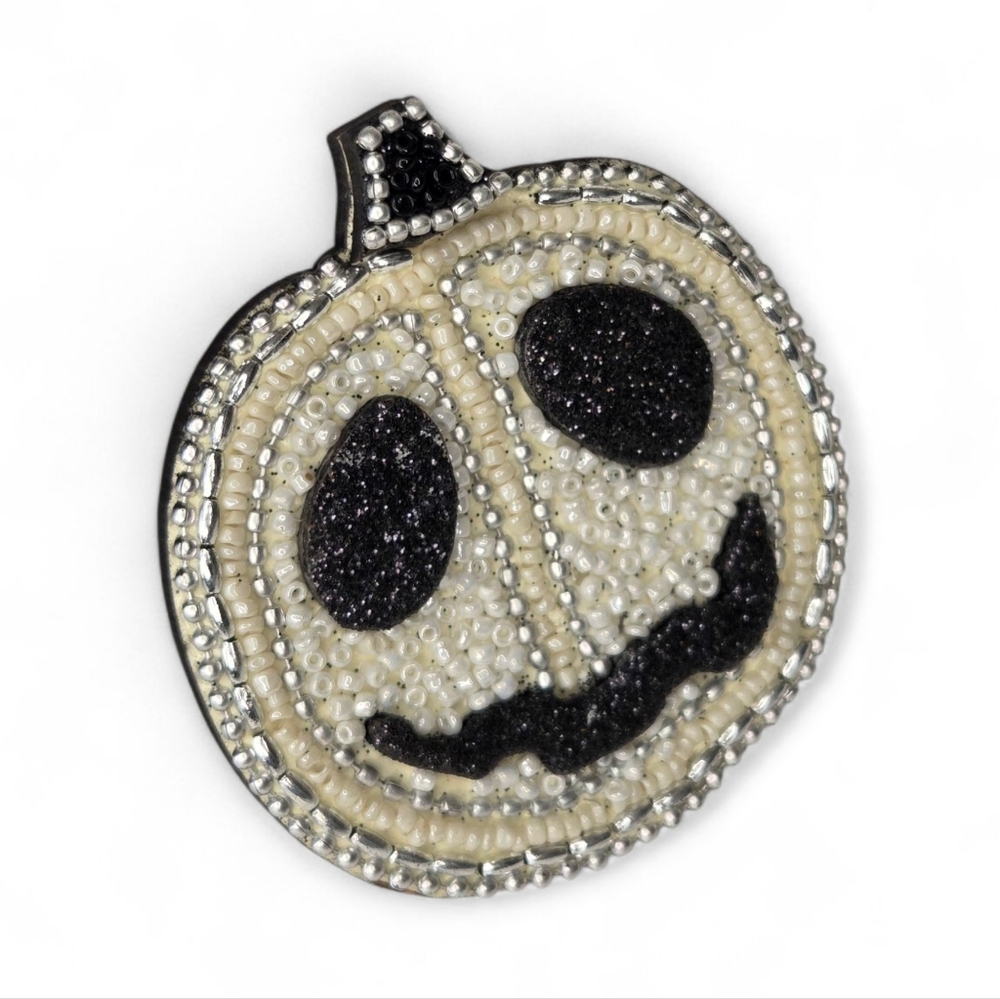 Nicole Miller White Beaded Jack Skellington Halloween Pumpkin Napkin Ring Set